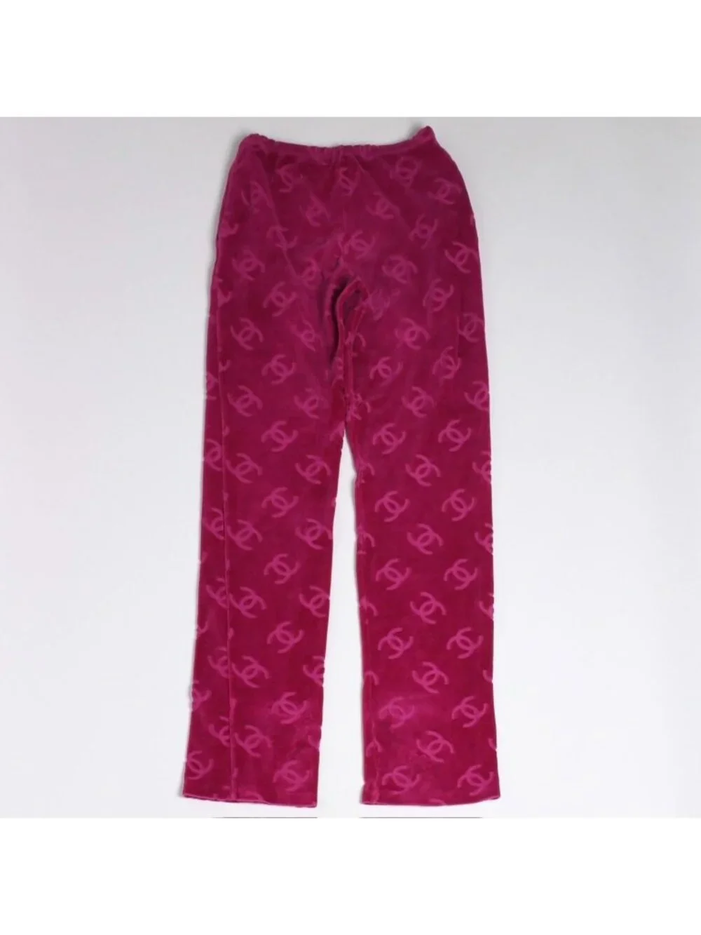 Chanel Vintage Velour Pants CC Logo Pink Archive Karl Lagerfeld